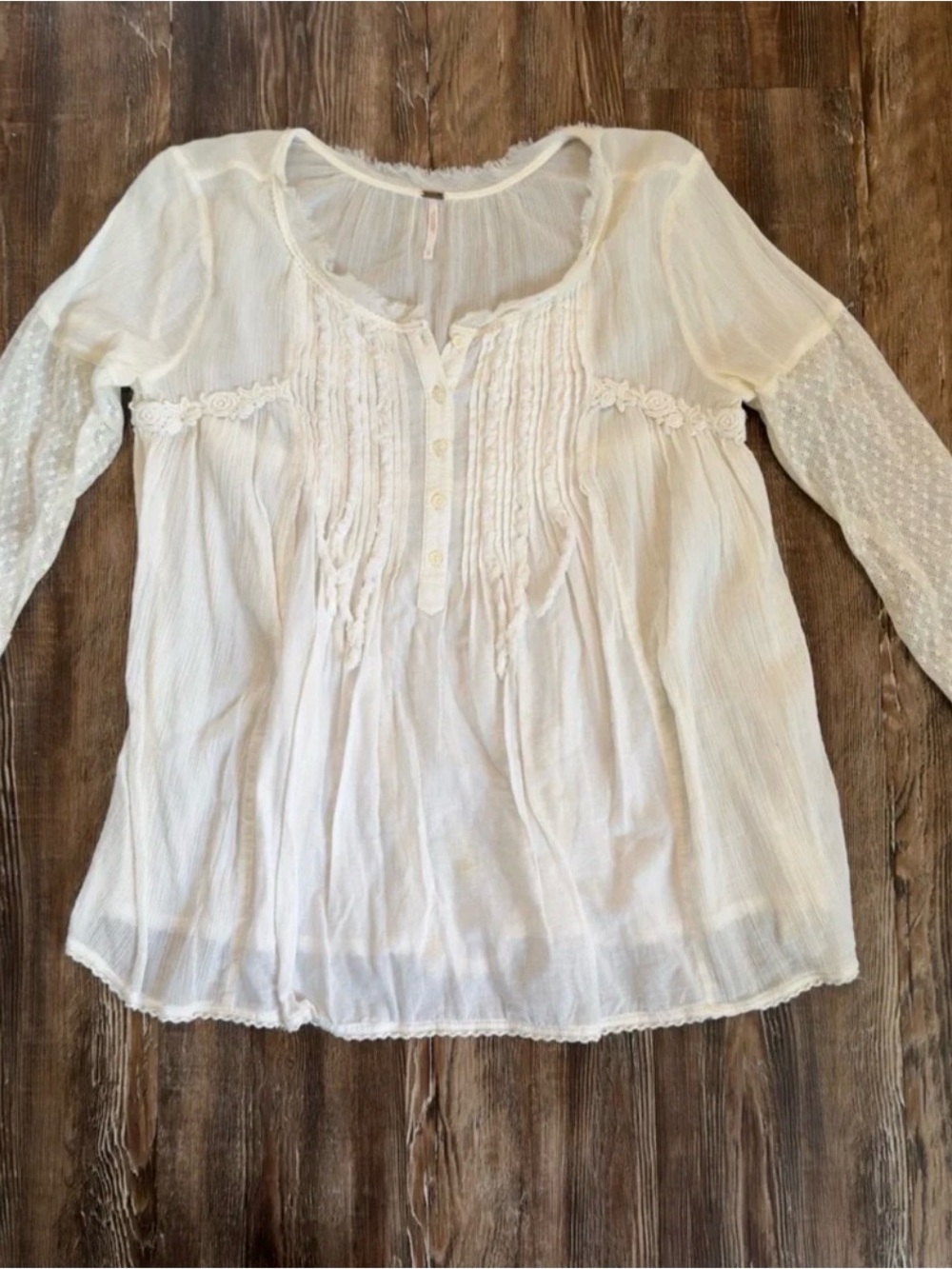 Free People Lace Sleeves Cotton Flowy Top